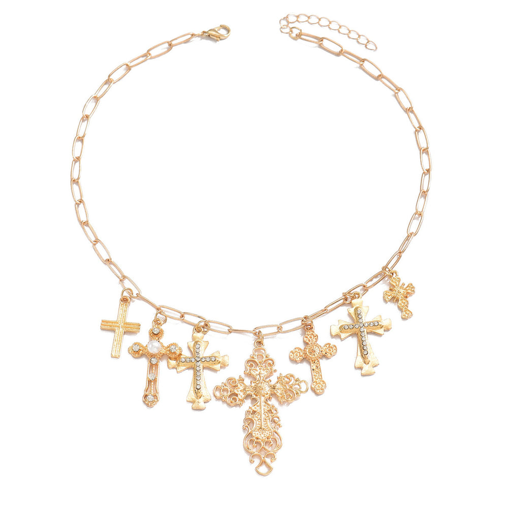 Wholesale diamond-studded cross necklace - european & american cross-border niche design accessories - women's hip-hop punk metal clavicle chain