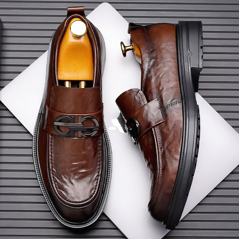 Business formal leather shoes for men live broadcast hand-grabbed patterned feet british slip-on casual groom wedding suit shoes