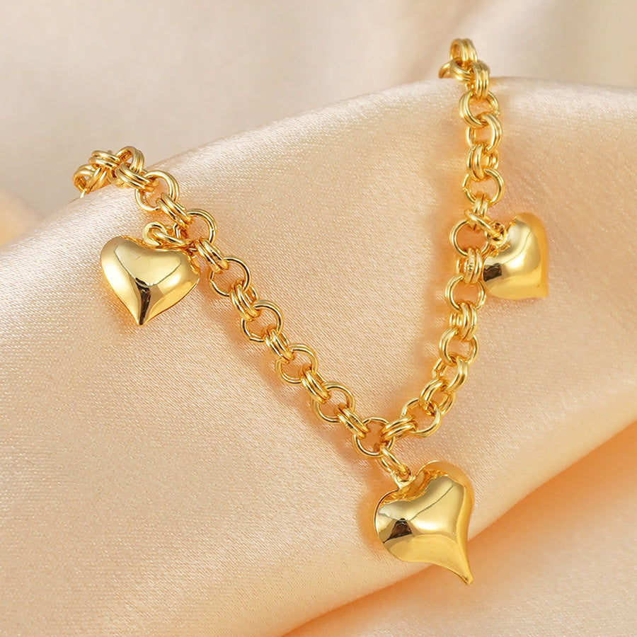 Women's 24k gold-plated copper bracelet - heart-shaped arabian style charm bracelet, everyday wear brass material