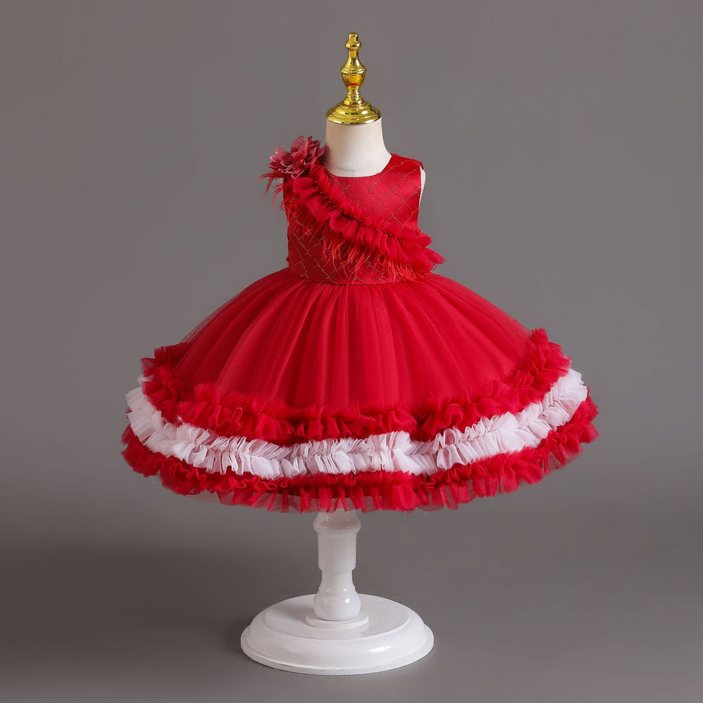Export kids dress red wedding dress cake princess dress female flower girl first birthday banquet dress baby dress