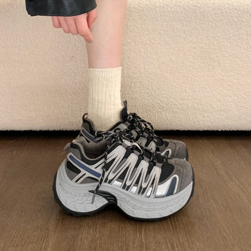 Thick sole heightened lightweight sports dad shoes women's 2026 new spring mesh white hiking shoes casual running shoes