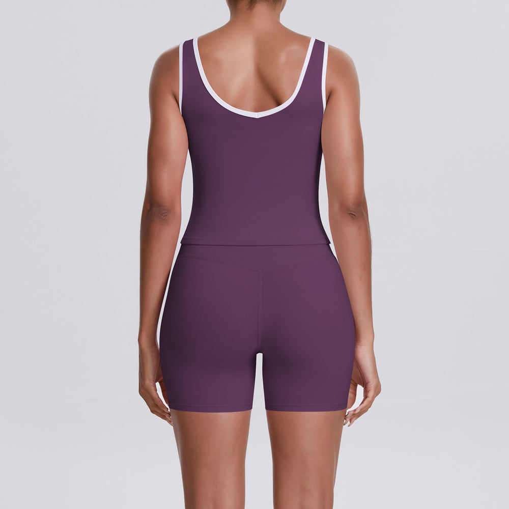 new arrival: double-sided brushed fleece color block compression yoga set - breathable, cross-back design, perfect for running and fitness (two-piece set)