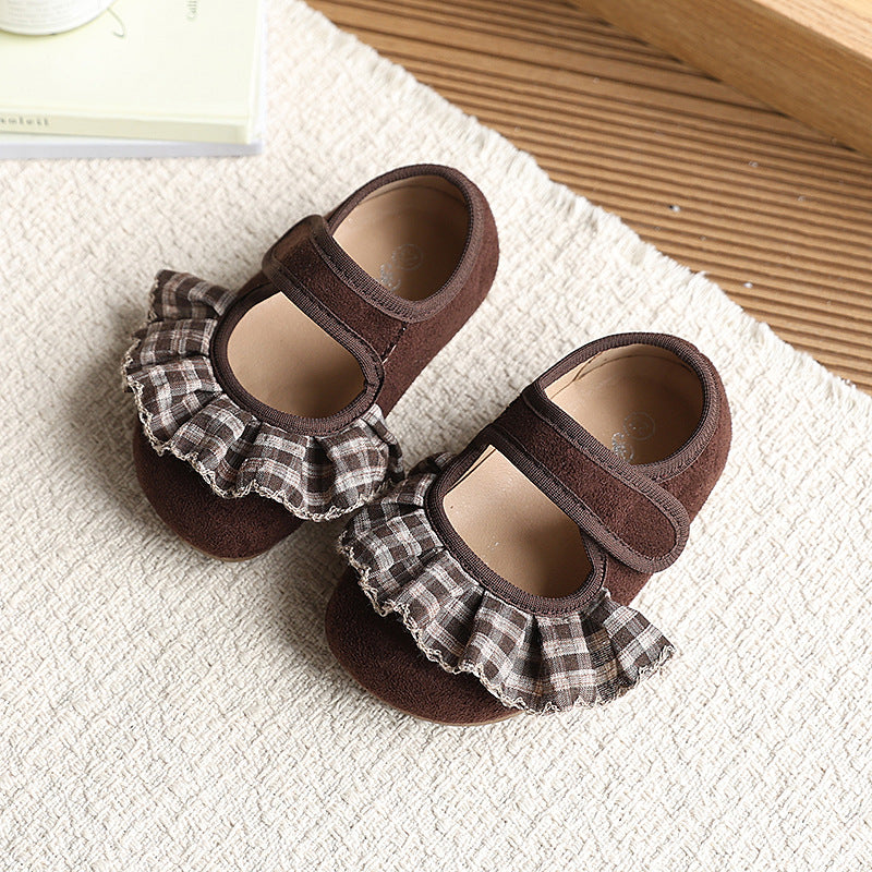 Insfrench small leather shoes  spring autumnew arrivalk-stylegirllace princess shoes soft bottom beanie shoes