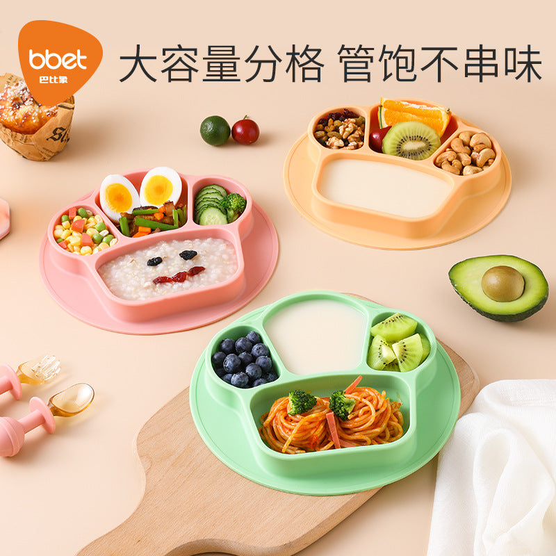 All-in-one baby feeding set: silicone suction bowl with divided plates for toddlers - perfect for weaning and mealtime training