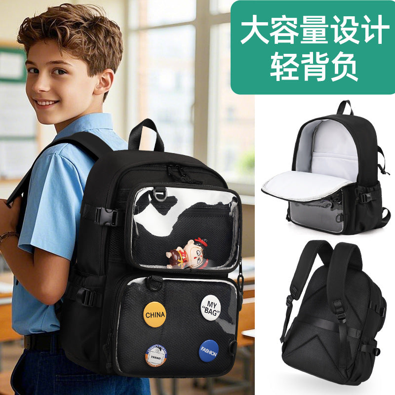 Removable transparent backpack, male and female students trend Korean version of college style school bag, large capacity anti-splashing backpack
