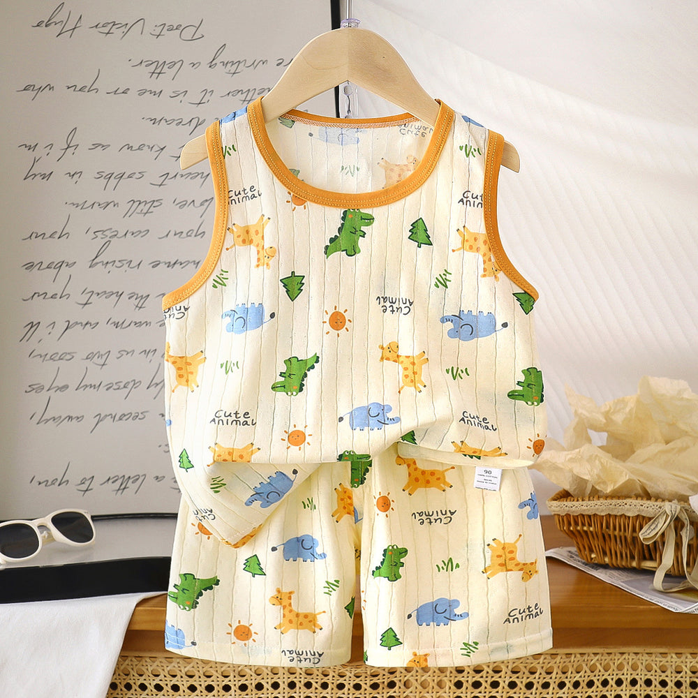 korean style kids' tank top set - new trendy cartoon sleeveless tank top and shorts set for boys and girls