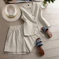 fashion  summer new striped sleeveless top + shorts set - commute & casual two-piece outfit