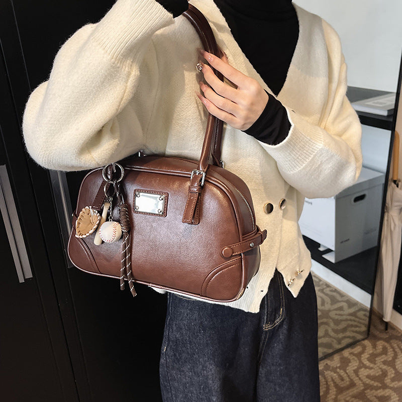 Cross-border high-end large-capacity bowling handbag women's 2025 new fashion texture shoulder bag handbag