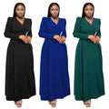 C7411 cross-border   fashion women's elegant waist-cinching criss-cross collar long-sleeve dress