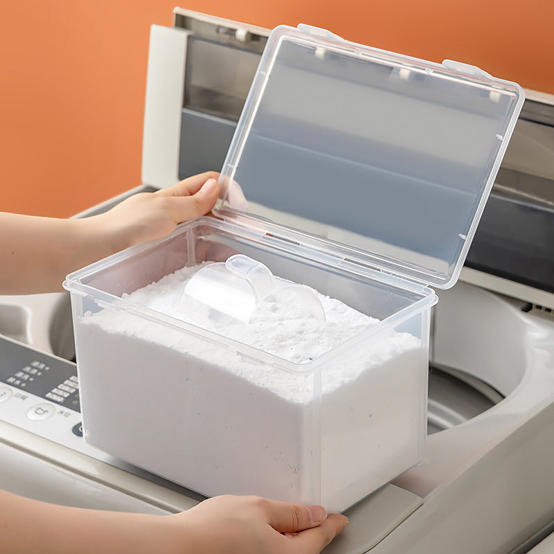 Laundry powder storage box Household laundry ball clothespin storage box Plastic flip cover Laundry bead storage box with measuring cup