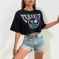 Pre-sale 53127#  cross-border women's fashion european and american ins fashion round neck printed short-sleeved t-shirt
