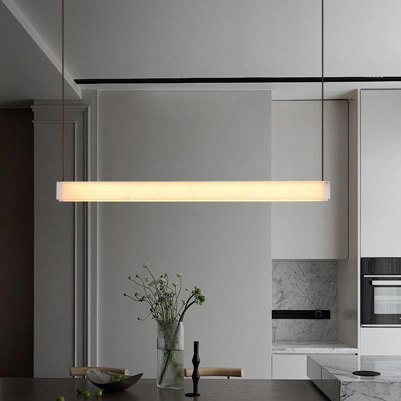 Minimalist light luxury marble new chinoiserie light luxury restaurant marble chandelier long strip one-word study cross-border thyristor dimming