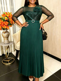 Autumnew arrivalstereo flower mesh dress hot diamond belt waist long sleeves evening dress pleated skirtdress
