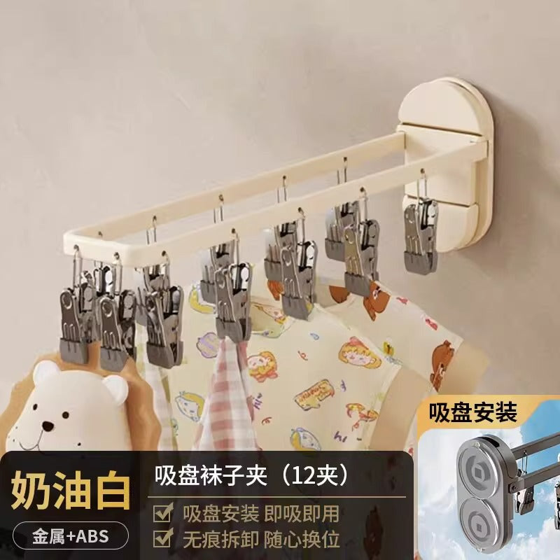 Suction cup clothes drying rack baby student foldable windproof socks clip balcony clothes drying rack underwear towel drying handy gadget