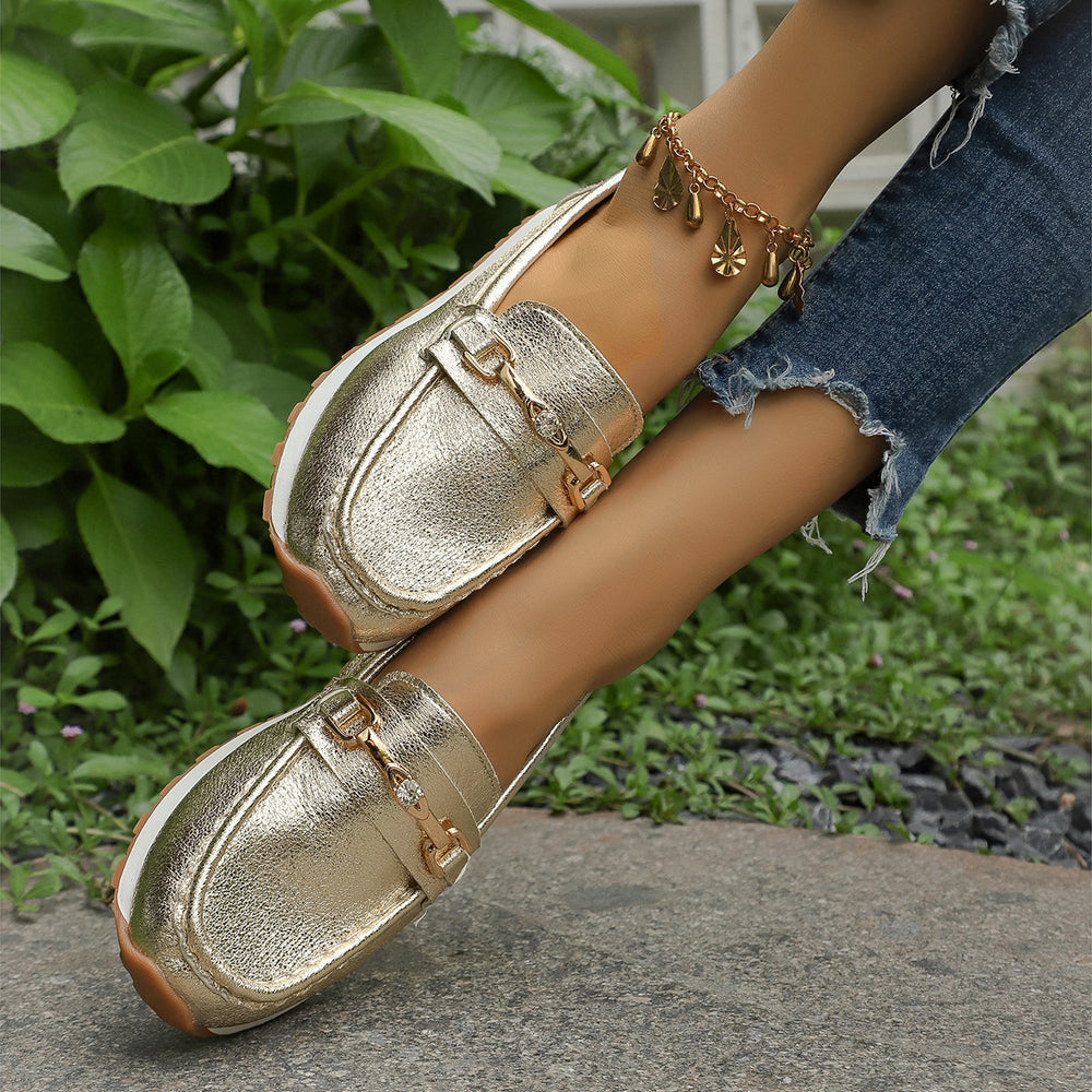 export plus size women's flats -  autumn new collection: metal chain detail, flat & chunky sole, casual loafers - wholesale
