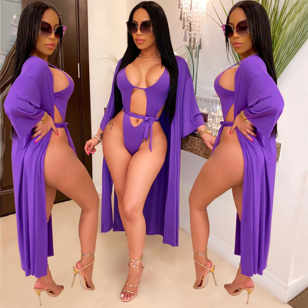 H3378 in stock special offer non-refundable and non-exchangeable european and american women's clothing pure colorsexy bikini one-piece swimsuit + jacket