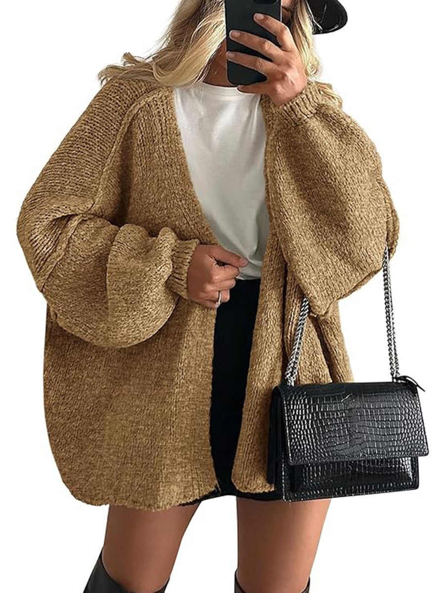 2025 fall/winter new european and american cross-border commute women's knitted top, european and american casual sweater cardigan, loose fit open front