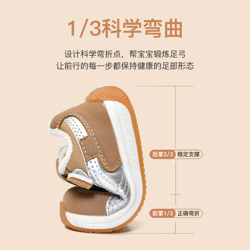 Toddler shoes for baby boys 0-1-3 years old, autumn/winter infant and toddler shoes for baby girls, soft sole functional fleece-lined thickened cotton shoes