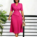 D631  fashion cross-border elegant elegant suit collar three-quarter sleeve pleated elegant foreign trade african dress