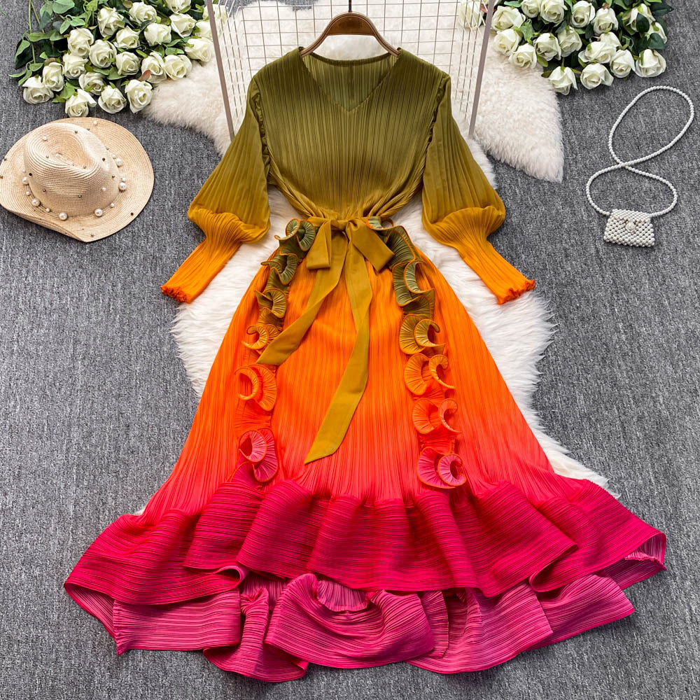 Miya foreign trade premium banquet gown - gradient ruffle detail, heavily pleated, slim-fit long dress