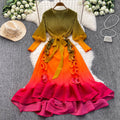 Miya foreign trade premium banquet gown - gradient ruffle detail, heavily pleated, slim-fit long dress