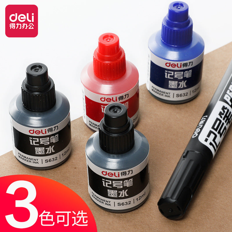 Deli S632 marker ink Oil-based pen ink with S552 refillable marker 12ml large head pen ink