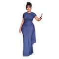 European and american cross-border women's fashion:  spring new arrival - solid color short sleeve crew neck cinched waist ruched slim fit long dress