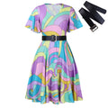 C8573 summer new fashion cross-border elegant women's tie-up printed african plus size midi dress - export dress