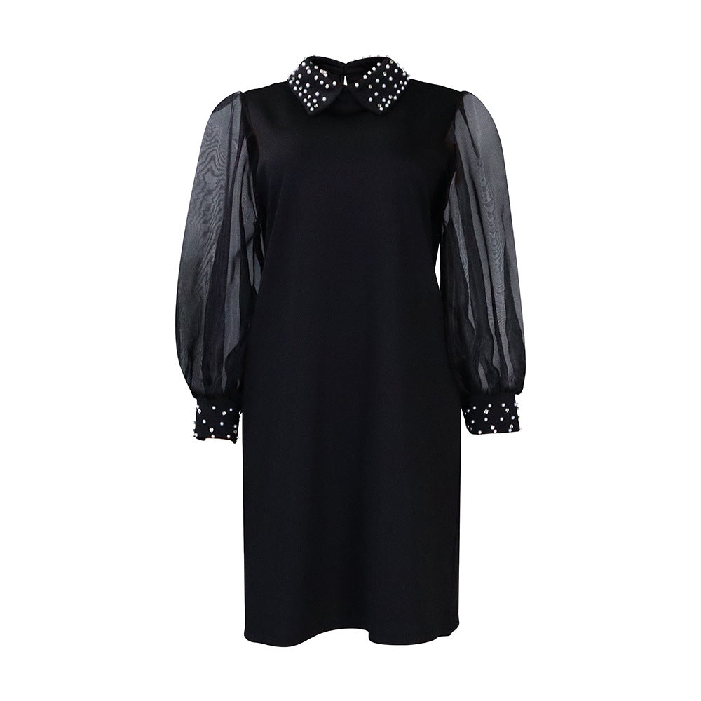 D3202 european and american plus size women's clothing  new arrival elegant mesh patchwork beaded loose plus size african dress