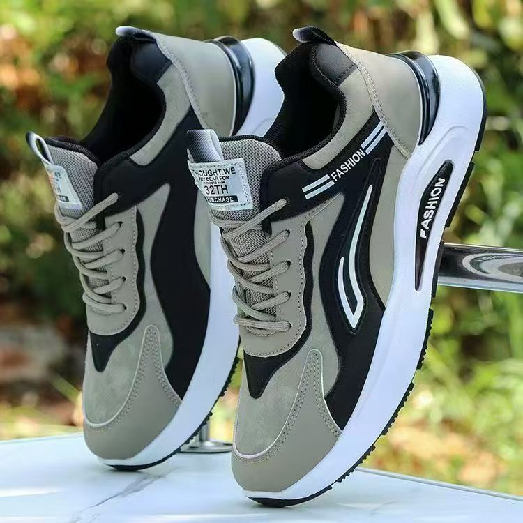 Men's spring casual shoes 2025 new leather running shoes non-slip athletic shoes men's waterproof anti-slip trendy shoes