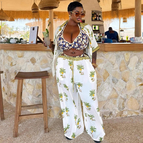 European and American large-size casual women's clothing set printed cardigan shirt trousers women's African loose fashion new two-piece set