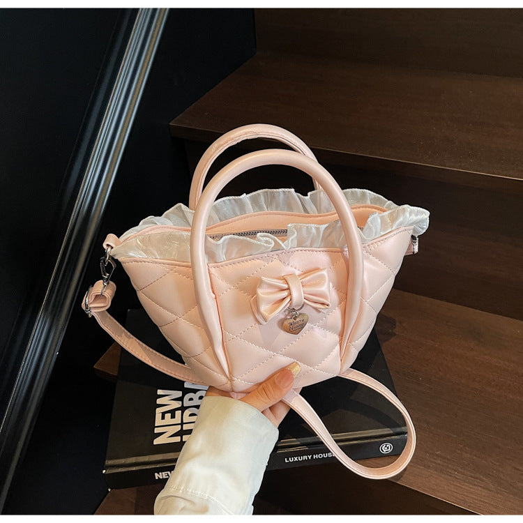 Cross-border diamond bow vegetable basket bag women's summer 2025 new niche messenger bag Korean version portable bucket bag