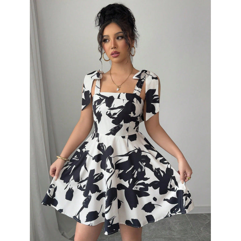 Ebay european and american cross-border foreign trade women's french suspender black tie back elegant dress