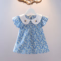 Girls' floral dress - new korean style for summer , featuring a peter pan collar, ruffle trim, and embroidery. wholesale children's dresses for export