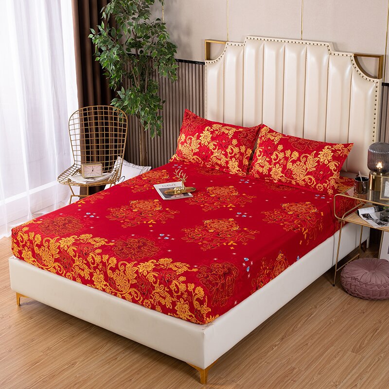 Bed sheets single piece fitted sheet all-inclusive bed cover mattress protector washed cotton summer maternal and infant washed cotton fitted sheet three-piece set
