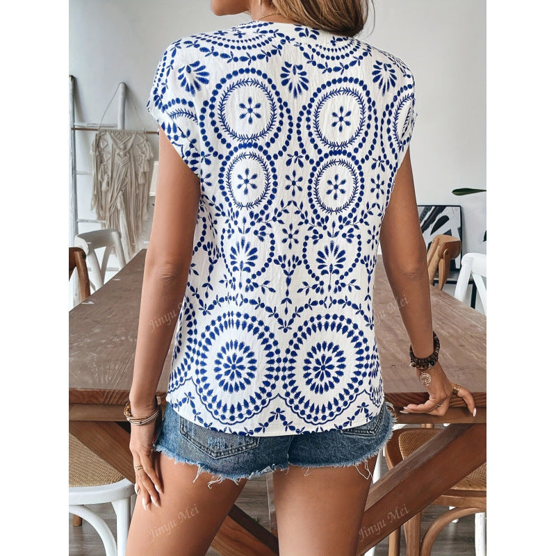 code new arrival  original women's bohemia style gridsv neckcasualshirt