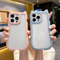 New apple 17 pro max compatible minimalist solid color cat ear phone case, iphone 15 drop-proof pc protective cover