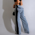 summer fashion patchwork three-stripe wide-leg denim pants - new women's casual high-waisted stretch straight-leg trousers