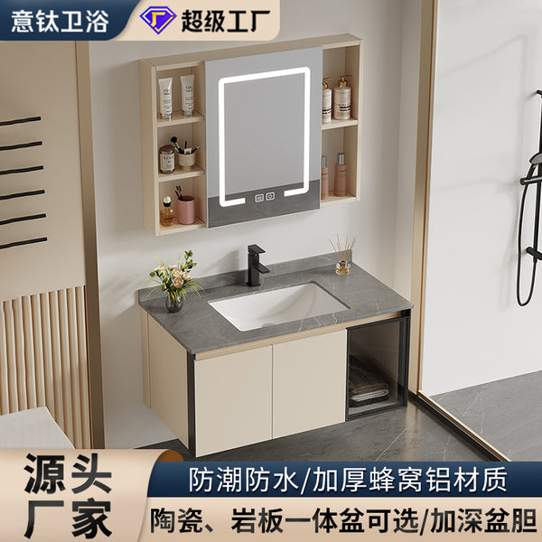 Toilet Honeycomb Aluminum Washbasin Cabinet Combination Ceramic Integrated Basin Rock Slate Washbasin Household Wall-mounted Bathroom Cabinet