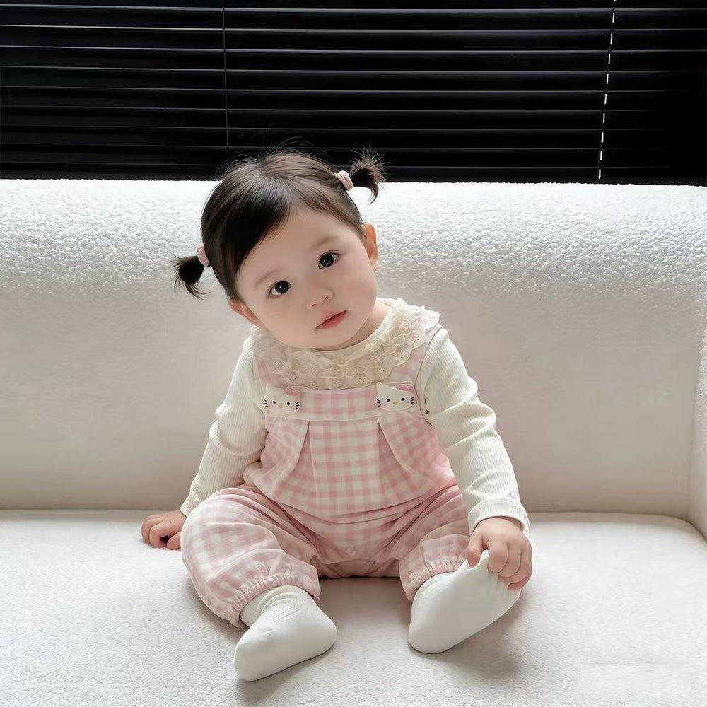 Spring & fall bottom shirt one-year-old baby girl cartoon overalls suit baby spring & fall style long sleeves cute outing clothes