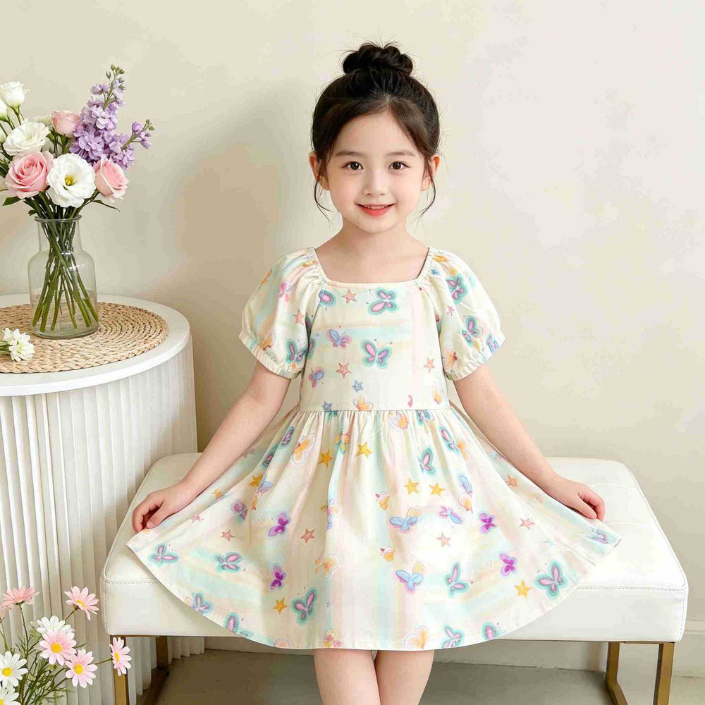 【matching family outfit】girls' dreamy summer dress - fresh & sweet puff sleeve baby birthday party dress