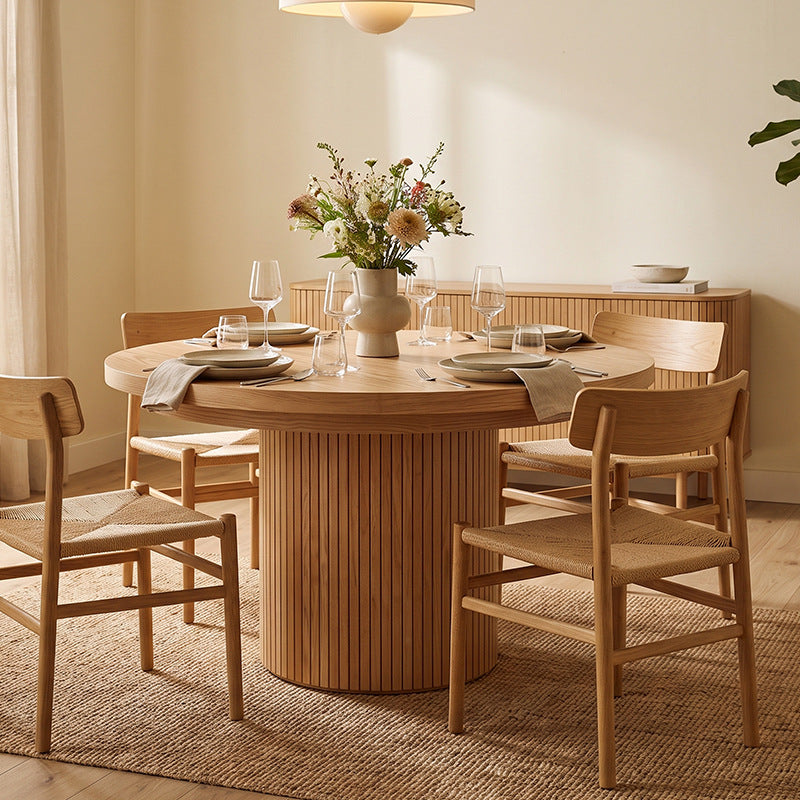 Custom solid wood veneer dining table - extendable, foldable, light luxury style - ideal for export, restaurants, and home use - mdf round table, minimalist dining table