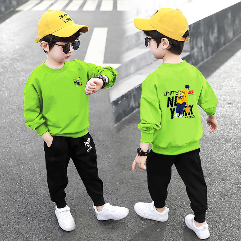 Boys' spring outfit  new style: trendy korean-style long-sleeve sweatshirt and athletic pants two-piece set