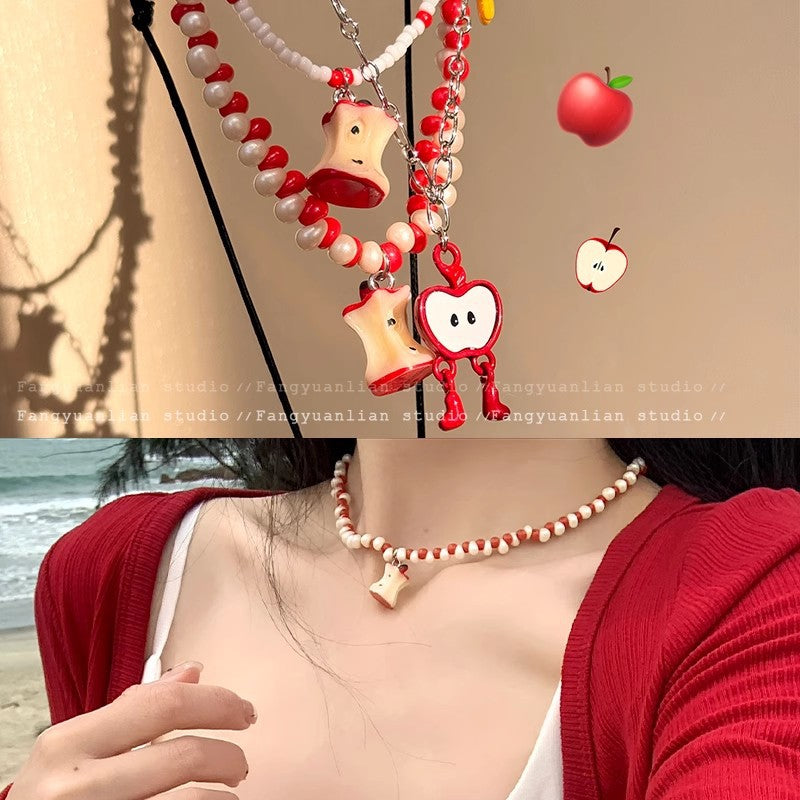 Niche style design summer small fresh apple beaded necklace for women insclassy sense casualfashioneasiest for match clavicle chain