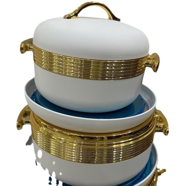 Food warmer container3pcs export cross-border gold handle round thermal insulation box 1-2-3.5l
