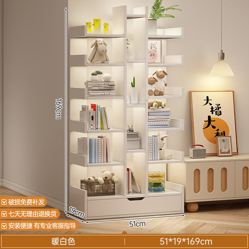 Simple small bookshelf, floor-to-ceiling shelf, integrated wall storage rack, living room office display rack, table side storage narrow cabinet