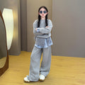 Super cute girls' activewear set, new for spring ! stylish three-piece set for girls, featuring a trendy drawstring hoodie and sweatpants