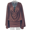 European and american style ins cross-border pure color women's low-cut sexy pleated loose hip skirt v-neck long sleevesshortdress