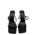 Za new 2024 fashion french black high heels square toe one strap rhinestone open toe back strap sandals women