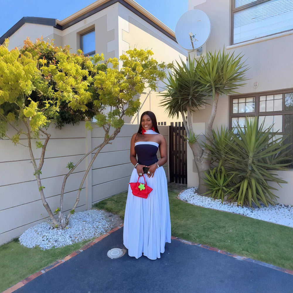 European and american cross-border women's fashion  winter new sleeveless sexy bandeau pleated patchwork elegant long dress
